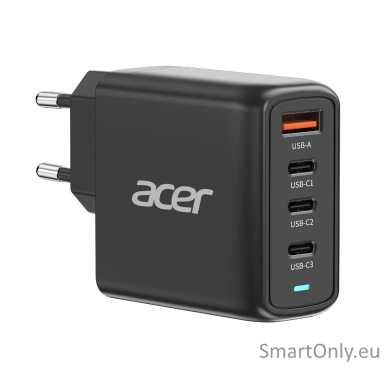 Acer 67W PD GaN Charger, 2 x USB C and 1 x USB A, EU Plug, 100W USB C cable, Black (Retail Pack)