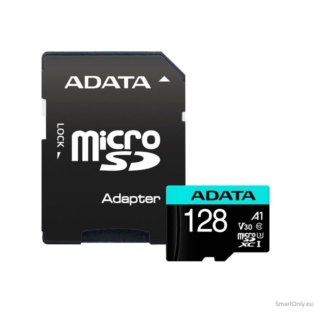 ADATA | Premier Pro | UHS-I U3 | 128 GB | micro SDXC | Flash memory class 10 | with Adapter 1 ADATA | Premier Pro | UHS-I U3 | 128 GB | micro SDXC | Flash memory class 10 | with Adapter 1