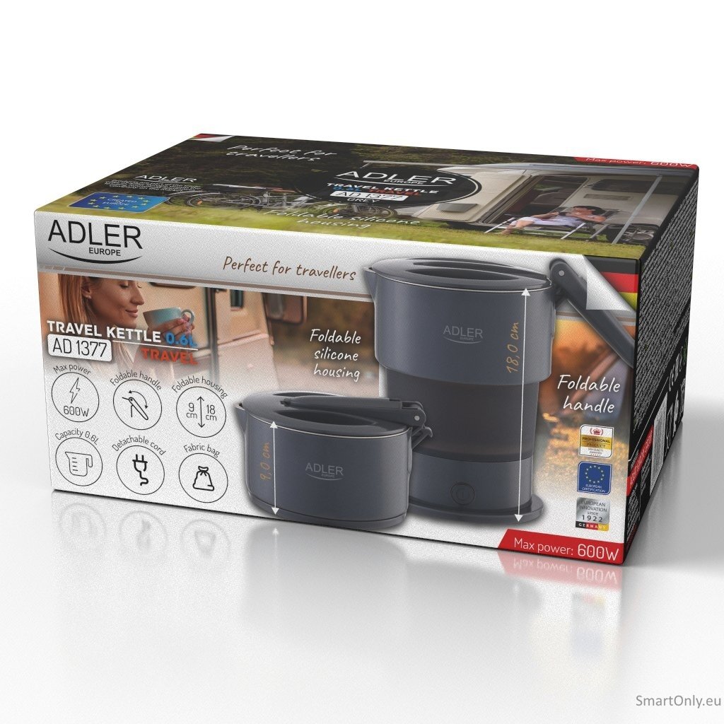 Adler Silicon Travel Kettle | AD 1377 | Travel Kettle | 600 W | 0.6 L | Silicon | Grey 2 Adler Silicon Travel Kettle | AD 1377 | Travel Kettle | 600 W | 0.6 L | Silicon | Grey 2