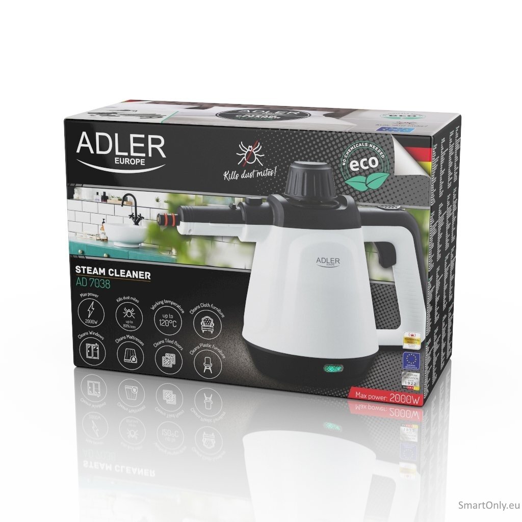 Adler Steam cleaner AD 7038 Power 1200 W, Steam pressure 3.5 bar, Water tank capacity 0.45 L, White/Black 7 Adler Steam cleaner AD 7038 Power 1200 W, Steam pressure 3.5 bar, Water tank capacity 0.45 L, White/Black 7
