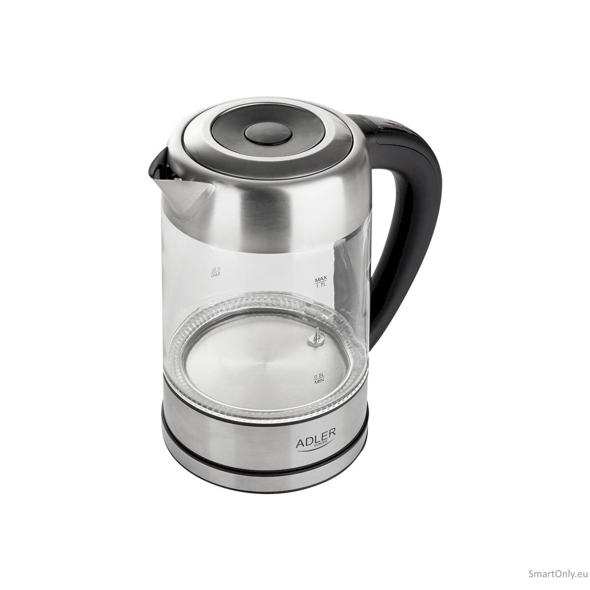 Adler Kettle AD 1247 NEW With electronic control 1850 - 2200 W 1.7 L Stainless steel, glass 360° rotational base Stainless steel/Transparent 10