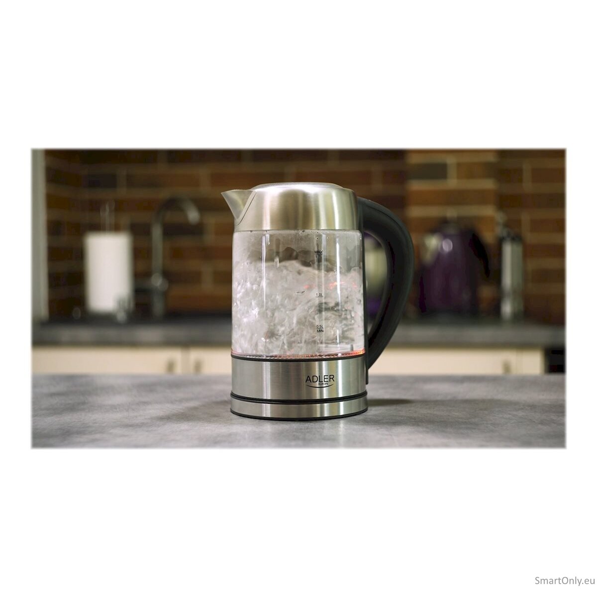 Adler Kettle AD 1247 NEW With electronic control 1850 - 2200 W 1.7 L Stainless steel, glass 360° rotational base Stainless steel/Transparent 16