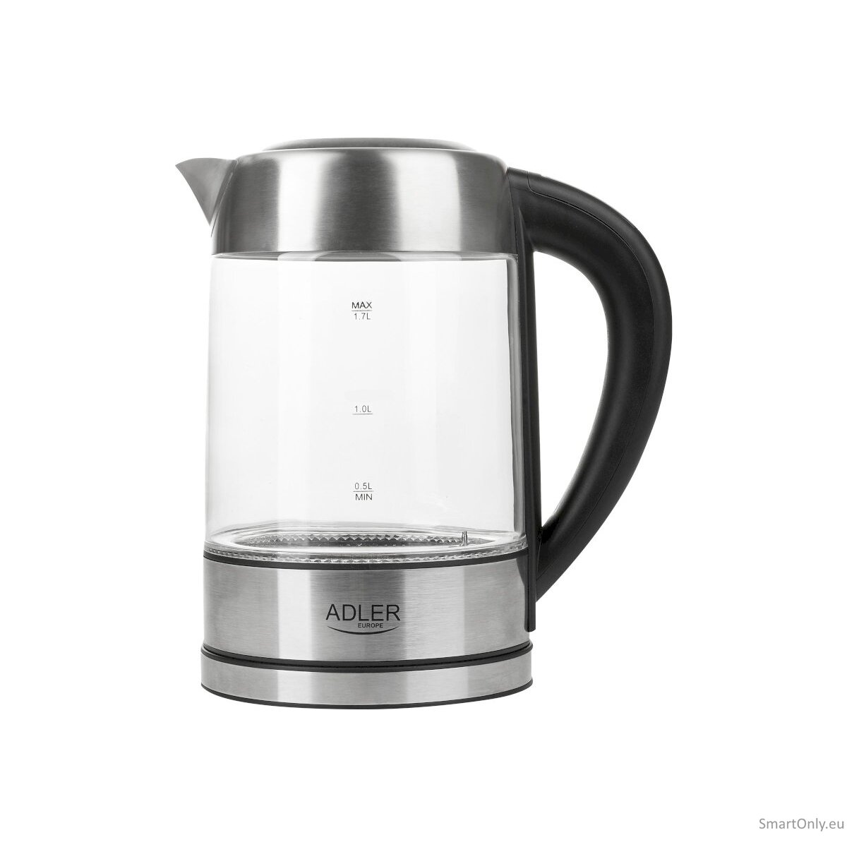 Adler Kettle AD 1247 NEW With electronic control 1850 - 2200 W 1.7 L Stainless steel, glass 360° rotational base Stainless steel/Transparent 8 Adler Kettle AD 1247 NEW With electronic control 1850 - 2200 W 1.7 L Stainless steel, glass 360° rotational base Stainless steel/Transparent 8