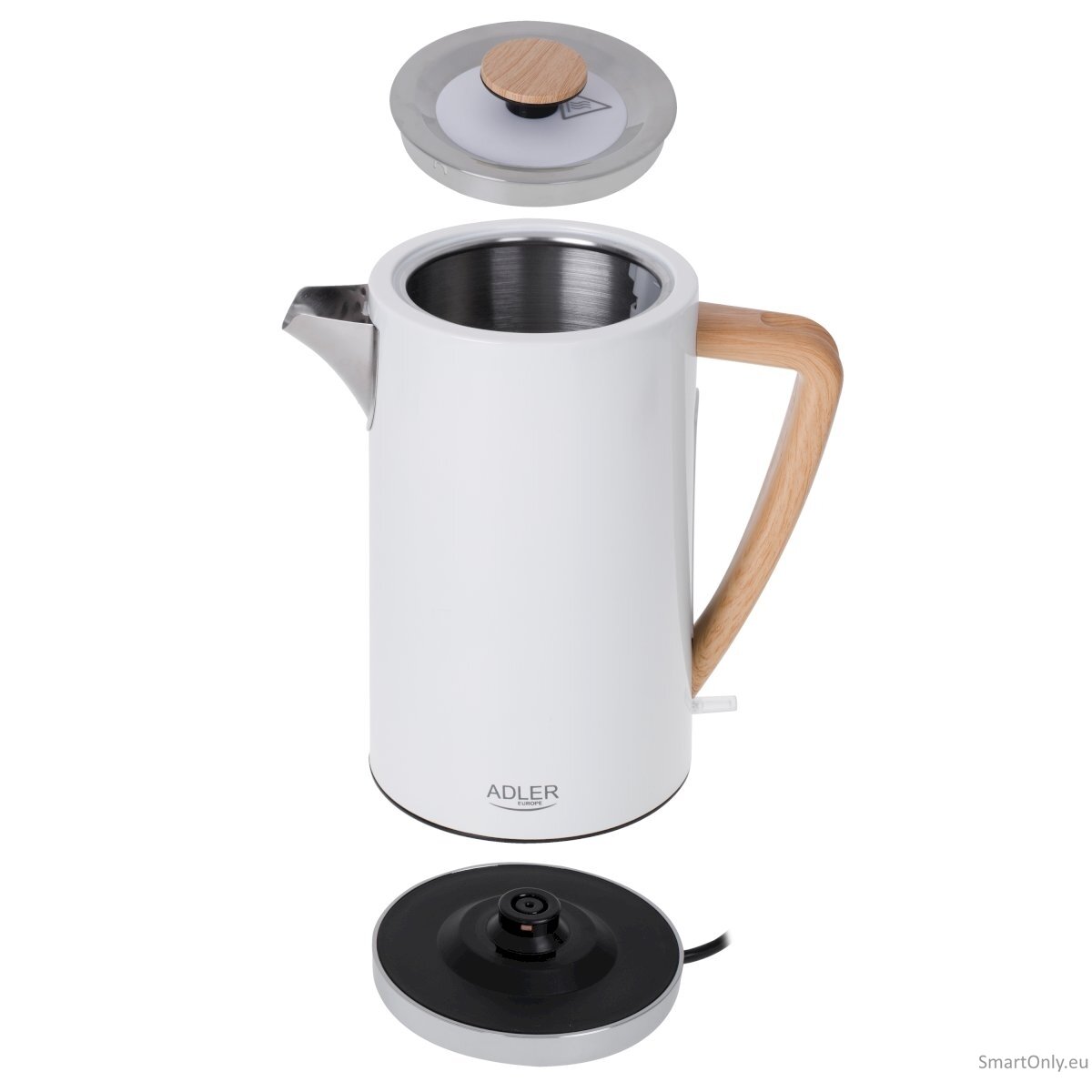 Adler | Kettle | AD 1347w | Electric | 2200 W | 1.5 L | Stainless steel | 360° rotational base | White 5