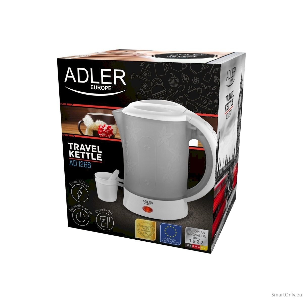 Adler Travel Kettle AD 1268 Standard 600 W 0.6 L Plastic White 10 Adler Travel Kettle AD 1268 Standard 600 W 0.6 L Plastic White 10