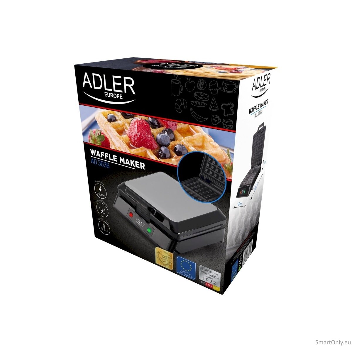 Adler Waffle maker AD 3036 1500 W Number of pastry 4 Belgium Black 5