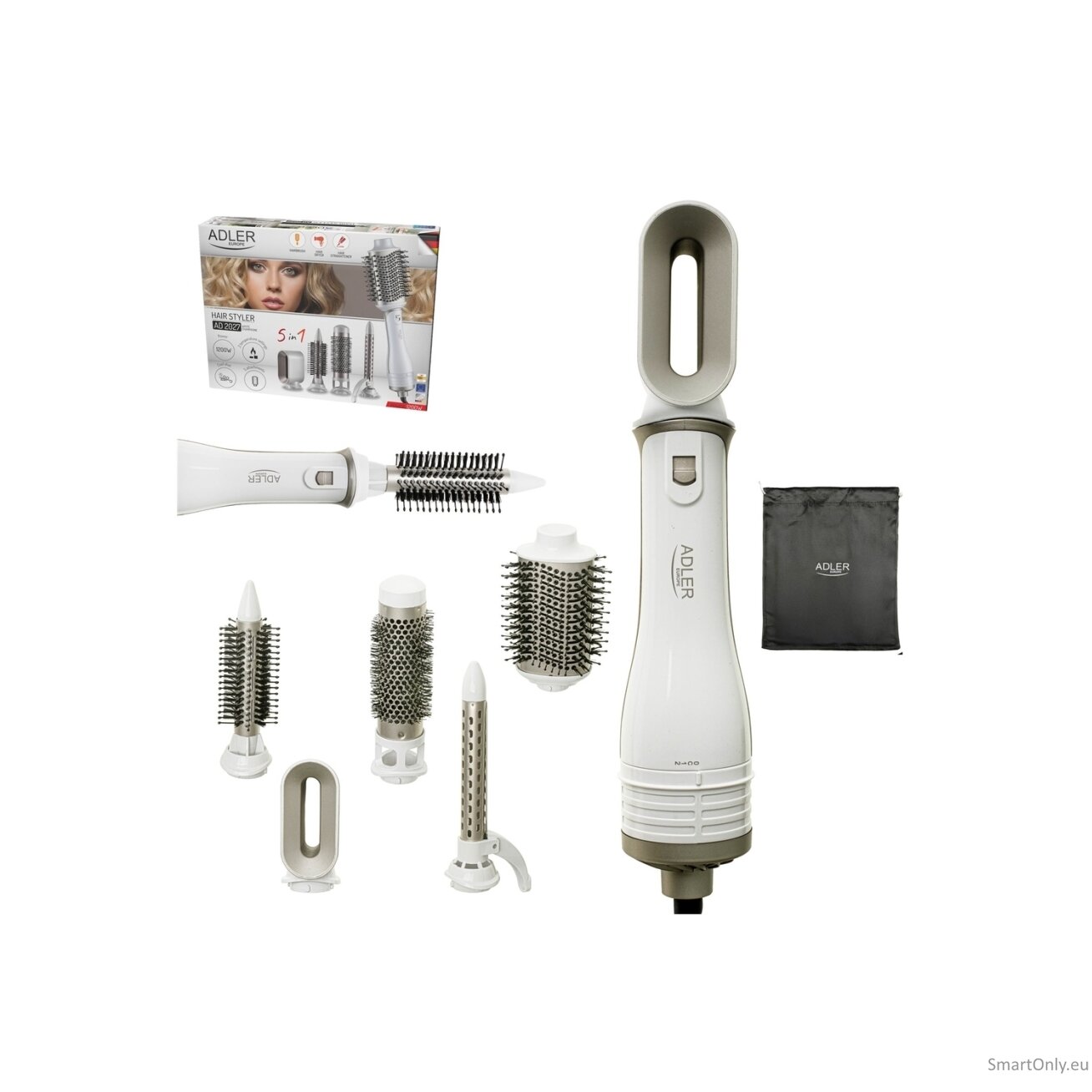 Adler 5-in-1 Curling Iron-Dryer | AD 2027 | Number of heating levels 2 | 1200 W | White/Champagne 20