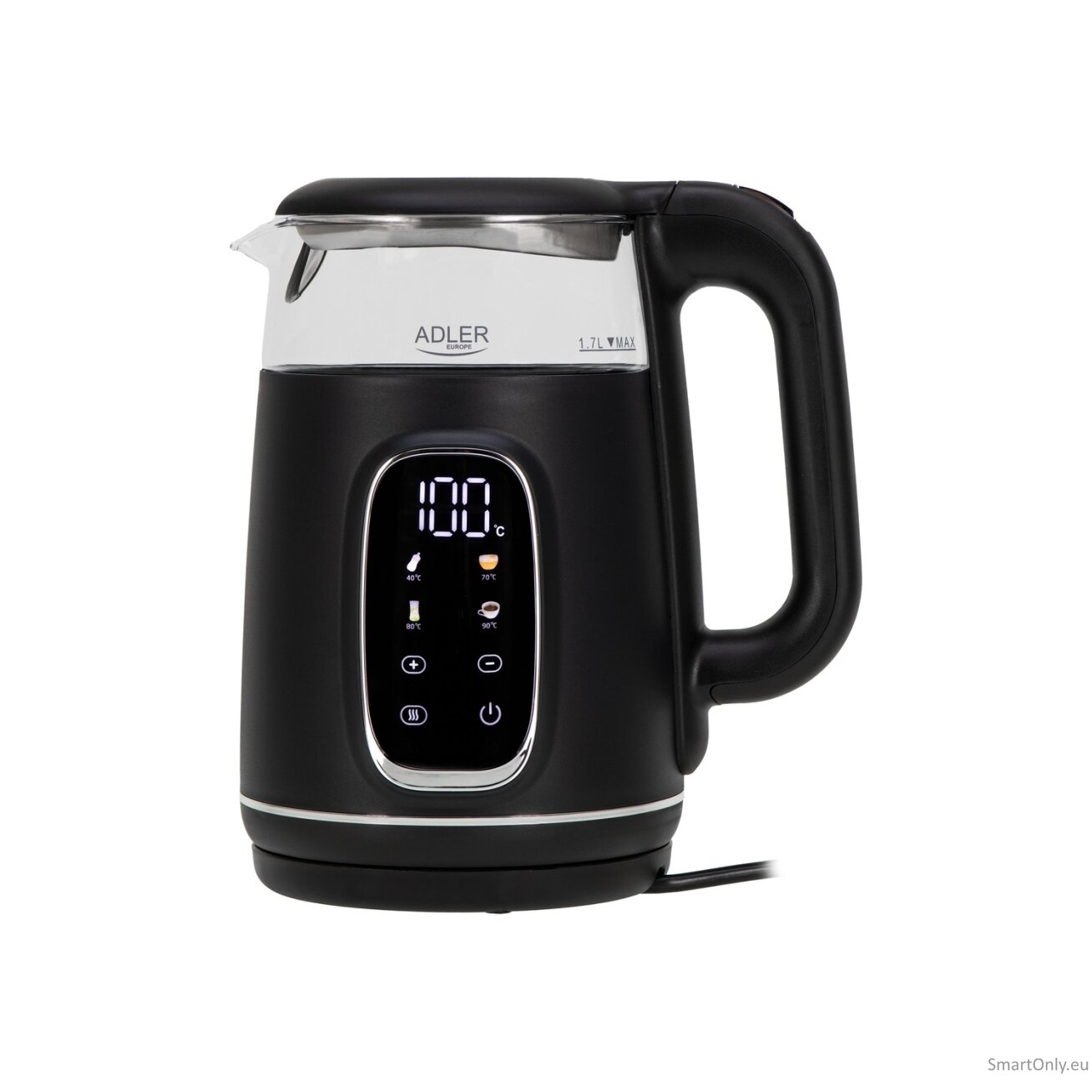 Adler Kettle with LED Display | AD 1305 | Electric | 2200 W | 1.7 L | Plastic | 360° rotational base | Black/Silver 10 Adler Kettle with LED Display | AD 1305 | Electric | 2200 W | 1.7 L | Plastic | 360° rotational base | Black/Silver 10