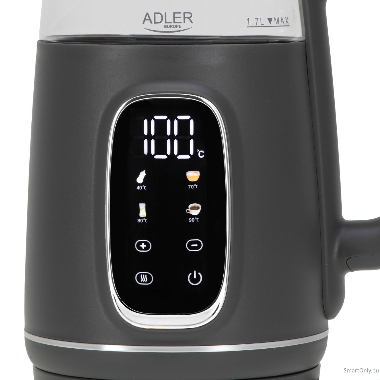 Adler Kettle with LED Display | AD 1305 | Electric | 2200 W | 1.7 L | Plastic | 360° rotational base | Grey 1 Adler Kettle with LED Display | AD 1305 | Electric | 2200 W | 1.7 L | Plastic | 360° rotational base | Grey 1