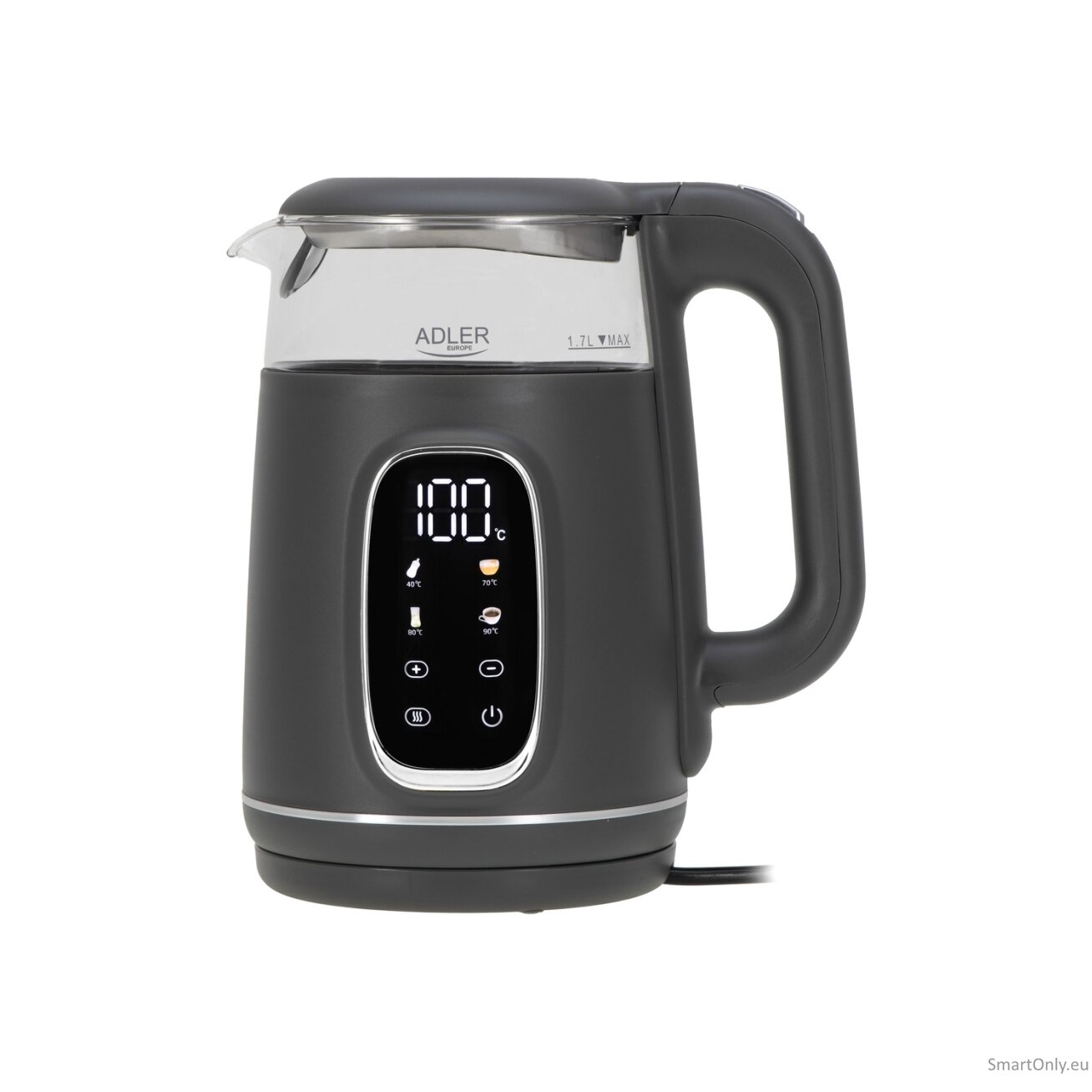 Adler Kettle with LED Display | AD 1305 | Electric | 2200 W | 1.7 L | Plastic | 360° rotational base | Grey 11 Adler Kettle with LED Display | AD 1305 | Electric | 2200 W | 1.7 L | Plastic | 360° rotational base | Grey 11