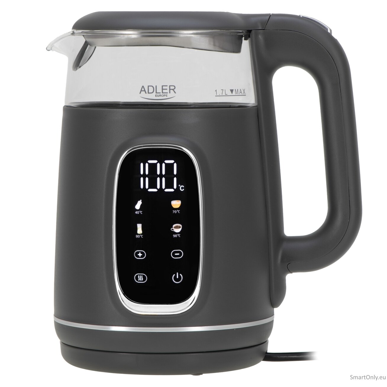 Adler Kettle with LED Display | AD 1305 | Electric | 2200 W | 1.7 L | Plastic | 360° rotational base | Grey Adler Kettle with LED Display | AD 1305 | Electric | 2200 W | 1.7 L | Plastic | 360° rotational base | Grey