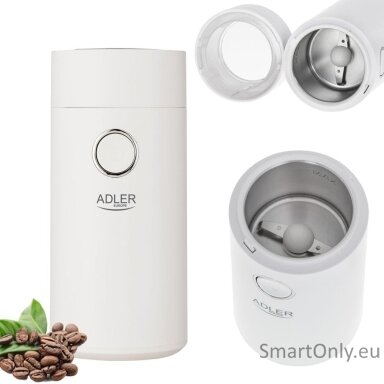 Adler | Coffee grinder | AD4446wg | 150 W | Coffee beans capacity 75 g | Lid safety switch | White Adler | Coffee grinder | AD4446wg | 150 W | Coffee beans capacity 75 g | Lid safety switch | White
