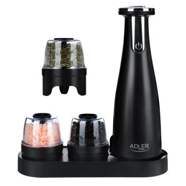 Adler | Electric Salt and pepper grinder | AD 4449b | Housing material ABS plastic | 7 W | Lithium | Matte Black Adler | Electric Salt and pepper grinder | AD 4449b | Housing material ABS plastic | 7 W | Lithium | Matte Black