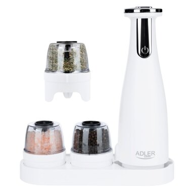 Adler | Electric Salt and pepper grinder | AD 4449w | Housing material ABS plastic | 7 W | Lithium | Matte White Adler | Electric Salt and pepper grinder | AD 4449w | Housing material ABS plastic | 7 W | Lithium | Matte White