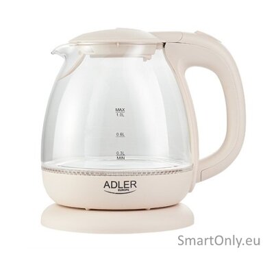 Adler | Kettle | AD 1283C | Electric | 900 W | 1 L | Glass/Stainless steel | 360° rotational base | Cream Adler | Kettle | AD 1283C | Electric | 900 W | 1 L | Glass/Stainless steel | 360° rotational base | Cream