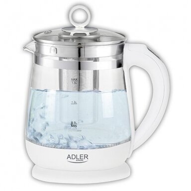 Adler Kettle AD 1299 Electric 2200 W 1.5 L Glass/Stainless steel 360° rotational base White Adler Kettle AD 1299 Electric 2200 W 1.5 L Glass/Stainless steel 360° rotational base White