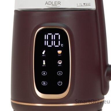 Adler Kettle with LED Display | AD 1305 | Electric | 2200 W | 1.7 L | Plastic | 360° rotational base | Burgundy