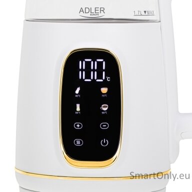 Adler Kettle with LED Display | AD 1305 | Electric | 2200 W | 1.7 L | Plastic | 360° rotational base | White/Gold