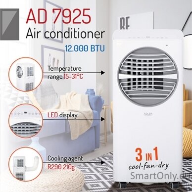 Adler Air conditioner AD 7925 Number of speeds 2, Fan function, White, Remote control, 12000 BTU/h 6