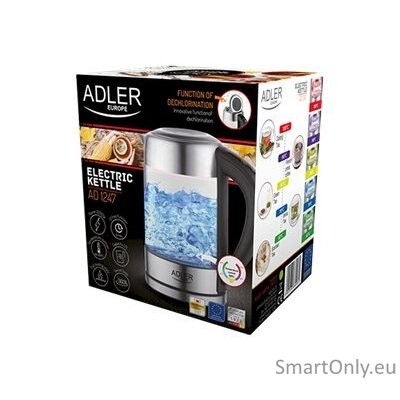 Adler Kettle AD 1247 NEW With electronic control 1850 - 2200 W 1.7 L Stainless steel, glass 360° rotational base Stainless steel/Transparent 11 Adler Kettle AD 1247 NEW With electronic control 1850 - 2200 W 1.7 L Stainless steel, glass 360° rotational base Stainless steel/Transparent 11