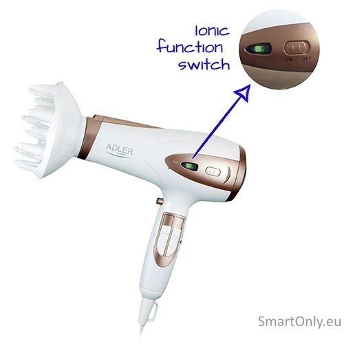 Adler | Hair Dryer | AD 2248 | 2400 W | Number of temperature settings 3 | Ionic function | Diffuser nozzle | White 2