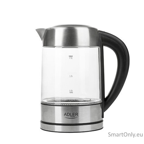 Adler Kettle AD 1247 NEW With electronic control 1850 - 2200 W 1.7 L Stainless steel, glass 360° rotational base Stainless steel/Transparent 3 Adler Kettle AD 1247 NEW With electronic control 1850 - 2200 W 1.7 L Stainless steel, glass 360° rotational base Stainless steel/Transparent 3