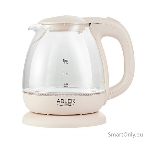 Adler | Kettle | AD 1283C | Electric | 900 W | 1 L | Glass/Stainless steel | 360° rotational base | Cream 1 Adler | Kettle | AD 1283C | Electric | 900 W | 1 L | Glass/Stainless steel | 360° rotational base | Cream 1