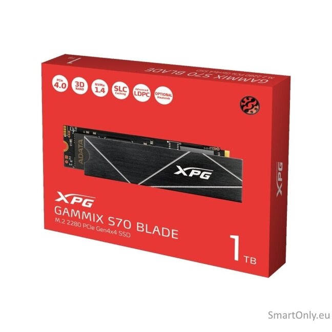 ADATA | XPG Gammix S70 BLADE | 1000 GB | SSD form factor M.2 2280 | Solid-state drive interface PCIe Gen4x4 | Read speed 7400 MB/s | Write speed 6400 MB/s 8 ADATA | XPG Gammix S70 BLADE | 1000 GB | SSD form factor M.2 2280 | Solid-state drive interface PCIe Gen4x4 | Read speed 7400 MB/s | Write speed 6400 MB/s 8