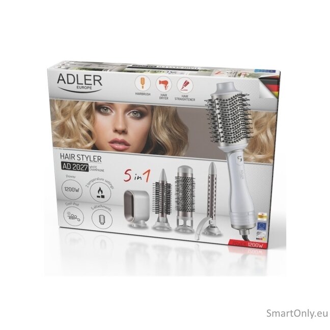 Adler 5-in-1 Curling Iron-Dryer | AD 2027 | Number of heating levels 2 | 1200 W | White/Champagne 22
