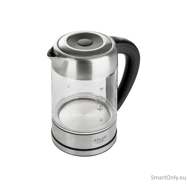 Adler Kettle AD 1247 NEW With electronic control 1850 - 2200 W 1.7 L Stainless steel, glass 360° rotational base Stainless steel/Transparent 10