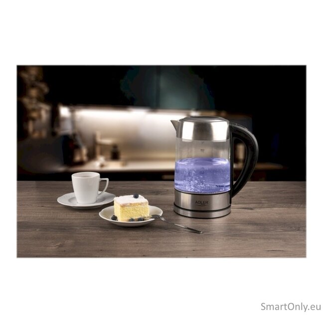 Adler Kettle AD 1247 NEW With electronic control 1850 - 2200 W 1.7 L Stainless steel, glass 360° rotational base Stainless steel/Transparent 14