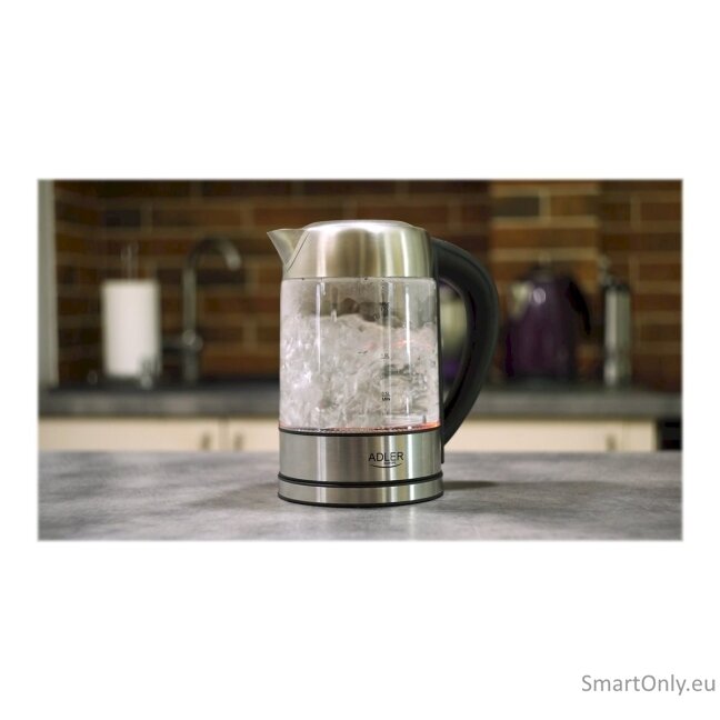 Adler Kettle AD 1247 NEW With electronic control 1850 - 2200 W 1.7 L Stainless steel, glass 360° rotational base Stainless steel/Transparent 16 Adler Kettle AD 1247 NEW With electronic control 1850 - 2200 W 1.7 L Stainless steel, glass 360° rotational base Stainless steel/Transparent 16