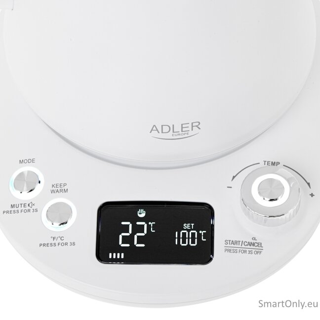 Adler | Kettle | AD 1349w | Electric | 1100 W | 1 L | Stainless Steel | 360° rotational base | White 6