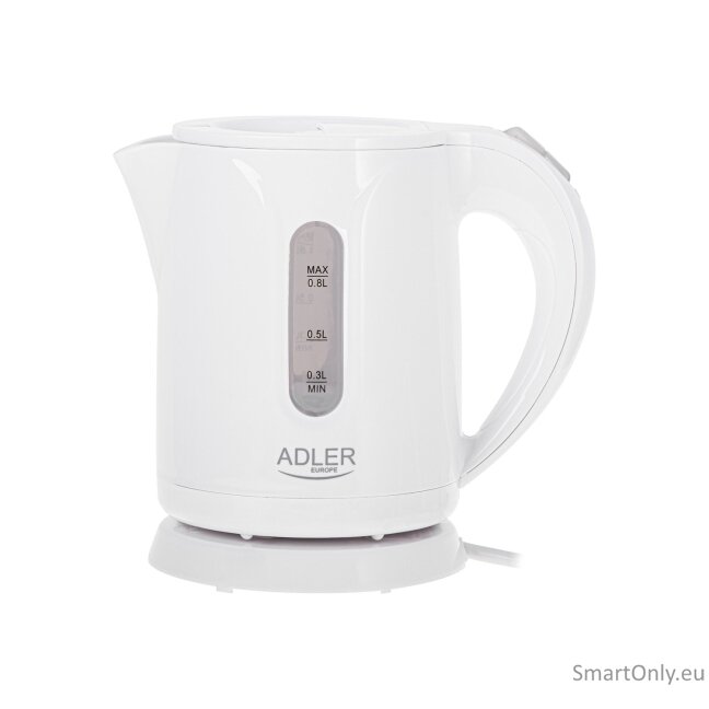 Adler | Kettle | AD 1371w | Electric | 850 W | 0.8 L | Stainless steel/Polypropylene | 360° rotational base | White 1 Adler | Kettle | AD 1371w | Electric | 850 W | 0.8 L | Stainless steel/Polypropylene | 360° rotational base | White 1