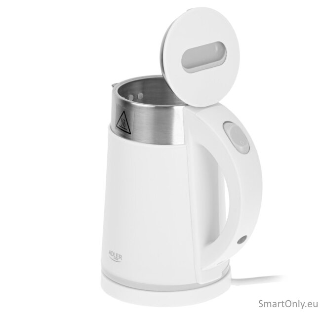 Adler | Kettle | AD 1372 | Electric | 800 W | 0.6 L | Plastic/Stainless steel | 360° rotational base | White 3 Adler | Kettle | AD 1372 | Electric | 800 W | 0.6 L | Plastic/Stainless steel | 360° rotational base | White 3