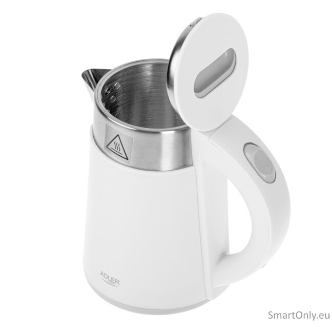 Adler | Kettle | AD 1372 | Electric | 800 W | 0.6 L | Plastic/Stainless steel | 360° rotational base | White 5 Adler | Kettle | AD 1372 | Electric | 800 W | 0.6 L | Plastic/Stainless steel | 360° rotational base | White 5