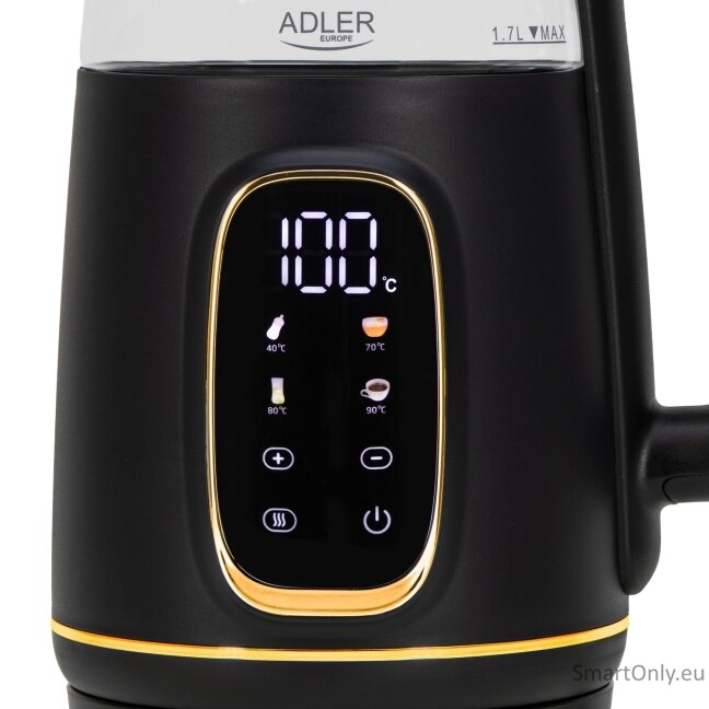 Adler Kettle with LED Display | AD 1305 | Electric | 2200 W | 1.7 L | Plastic | 360° rotational base | Black/Gold 1