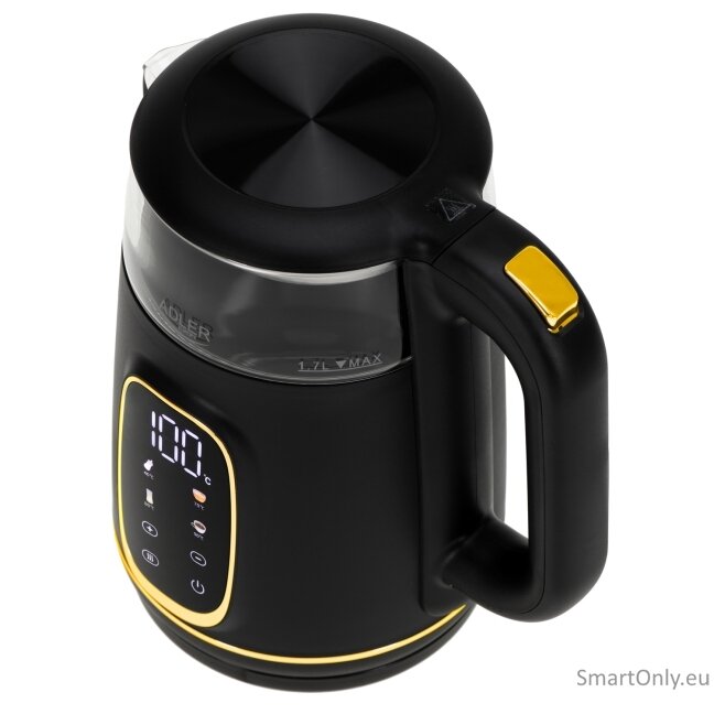 Adler Kettle with LED Display | AD 1305 | Electric | 2200 W | 1.7 L | Plastic | 360° rotational base | Black/Gold 3 Adler Kettle with LED Display | AD 1305 | Electric | 2200 W | 1.7 L | Plastic | 360° rotational base | Black/Gold 3