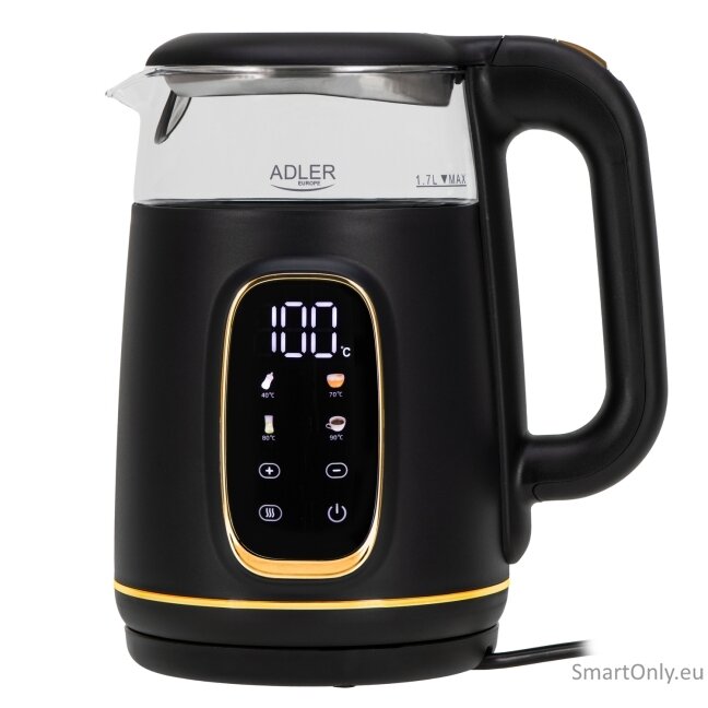 Adler Kettle with LED Display | AD 1305 | Electric | 2200 W | 1.7 L | Plastic | 360° rotational base | Black/Gold Adler Kettle with LED Display | AD 1305 | Electric | 2200 W | 1.7 L | Plastic | 360° rotational base | Black/Gold