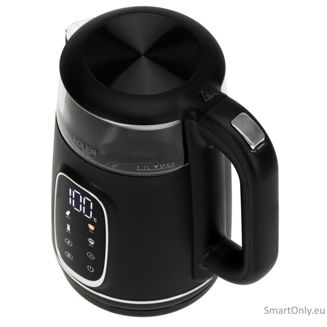Adler Kettle with LED Display | AD 1305 | Electric | 2200 W | 1.7 L | Plastic | 360° rotational base | Black/Silver 4 Adler Kettle with LED Display | AD 1305 | Electric | 2200 W | 1.7 L | Plastic | 360° rotational base | Black/Silver 4