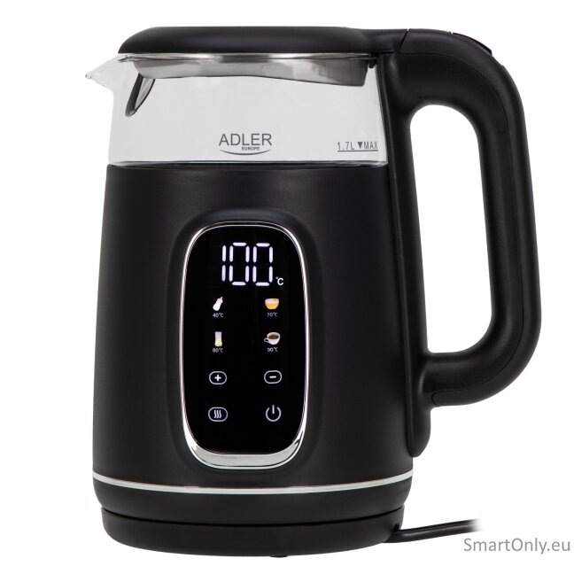 Adler Kettle with LED Display | AD 1305 | Electric | 2200 W | 1.7 L | Plastic | 360° rotational base | Black/Silver Adler Kettle with LED Display | AD 1305 | Electric | 2200 W | 1.7 L | Plastic | 360° rotational base | Black/Silver