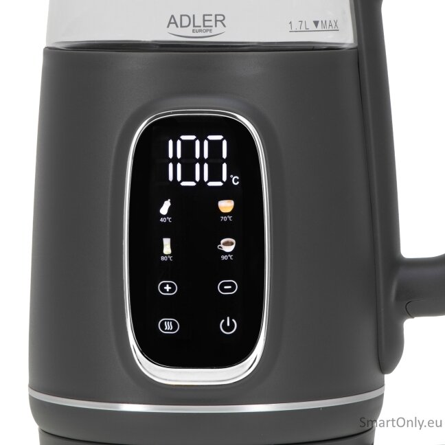 Adler Kettle with LED Display | AD 1305 | Electric | 2200 W | 1.7 L | Plastic | 360° rotational base | Grey 1
