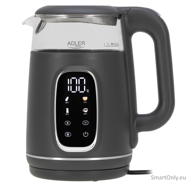 Adler Kettle with LED Display | AD 1305 | Electric | 2200 W | 1.7 L | Plastic | 360° rotational base | Grey Adler Kettle with LED Display | AD 1305 | Electric | 2200 W | 1.7 L | Plastic | 360° rotational base | Grey