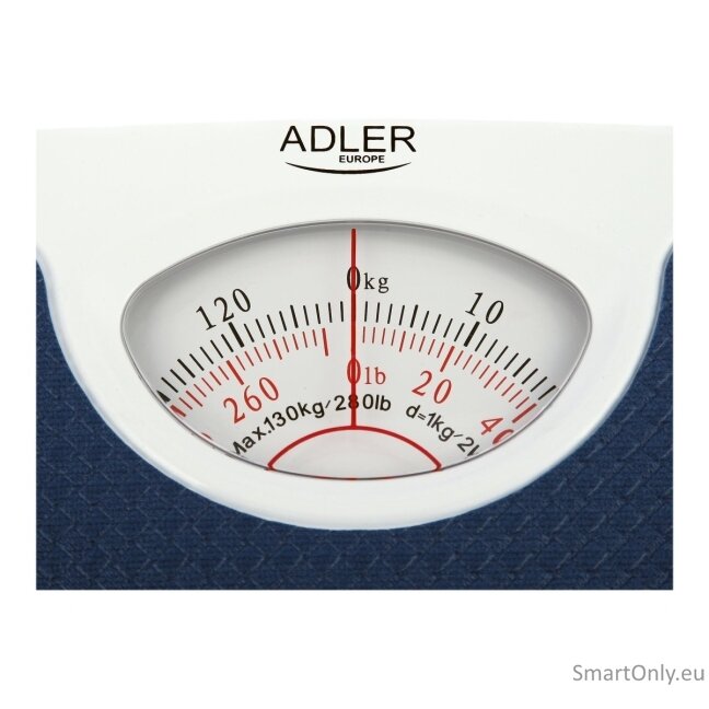 Adler | Mechanical bathroom scale | AD 8151b | Maximum weight (capacity) 130 kg | Accuracy 1000 g | Blue/White 6 Adler | Mechanical bathroom scale | AD 8151b | Maximum weight (capacity) 130 kg | Accuracy 1000 g | Blue/White 6