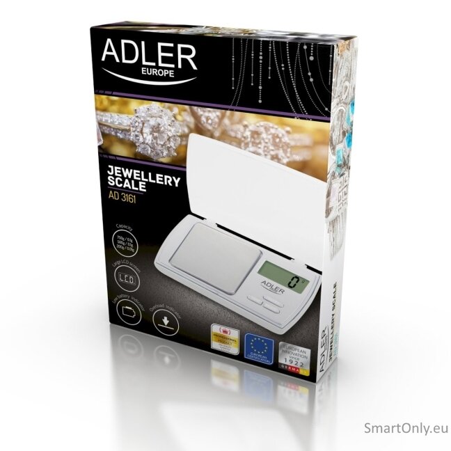 Adler Precision scale AD 3161 Maximum weight (capacity) 0.5 kg, Accuracy 0.01 g, White 4 Adler Precision scale AD 3161 Maximum weight (capacity) 0.5 kg, Accuracy 0.01 g, White 4