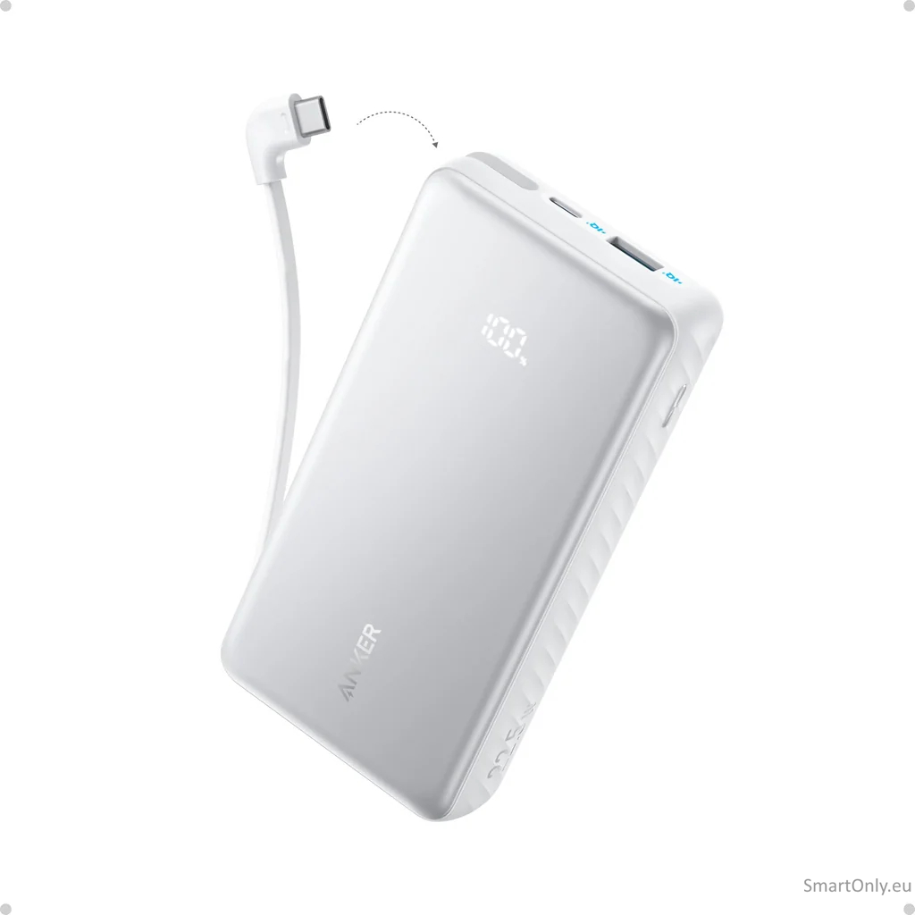 Anker Power Bank 22.5W, Built-In USB-C Cable | Zolo | 20000 mAh | USB-C | White