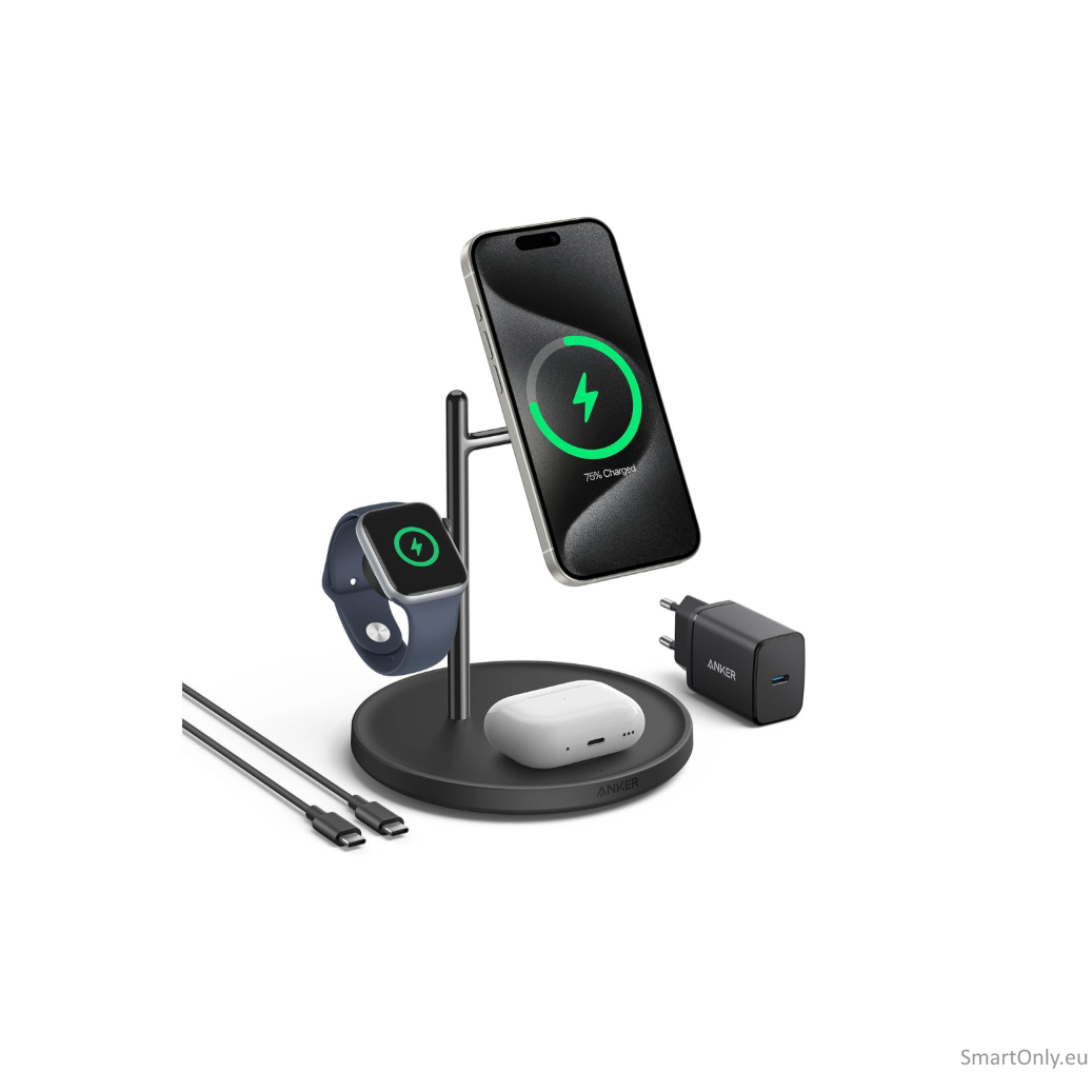 Anker MagGo Wireless Charging Station (15W, 3-in-1 Stand) with cable and charger bundle | Anker 1