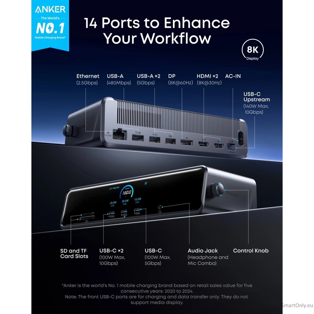 Anker Prime Charging Docking Station 140W, Gray 1 Anker Prime Charging Docking Station 140W, Gray 1