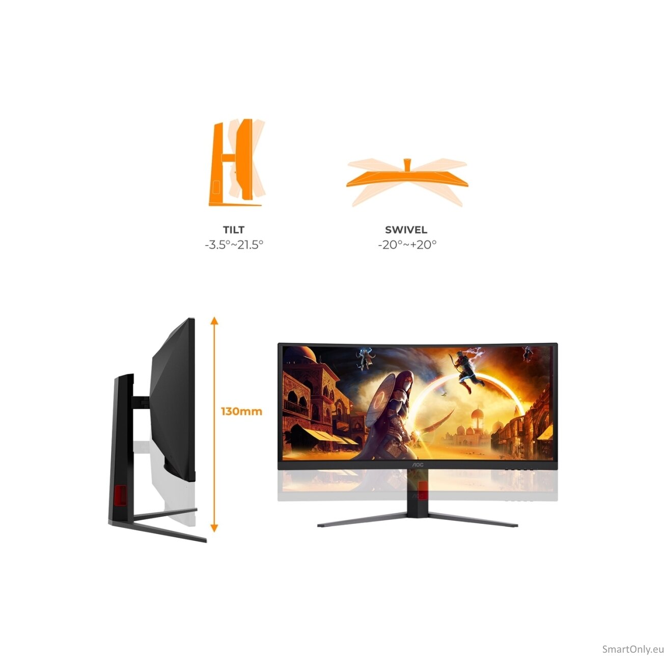AOC CU34G4CA | 34 " | Fast VA | WQHD | 21:9 | 180 Hz | 1 ms | 3440 x 1440 pixels | 450 cd/m² | HDMI ports quantity 2 | Black 6