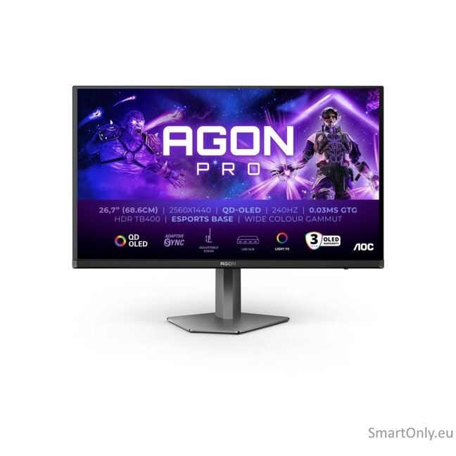 AOC | AG276QZD2 | 26.7 " | OLED | QHD | 16:9 | 240 Hz | 0.03 ms | 2560 x 1440 pixels | 250 cd/m² | HDMI ports quantity 2 12